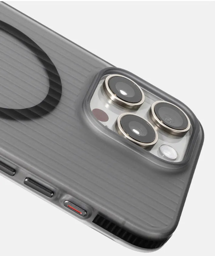 Transparent black magnetic phone case with black anti-slip bars for iPhone 14 Pro