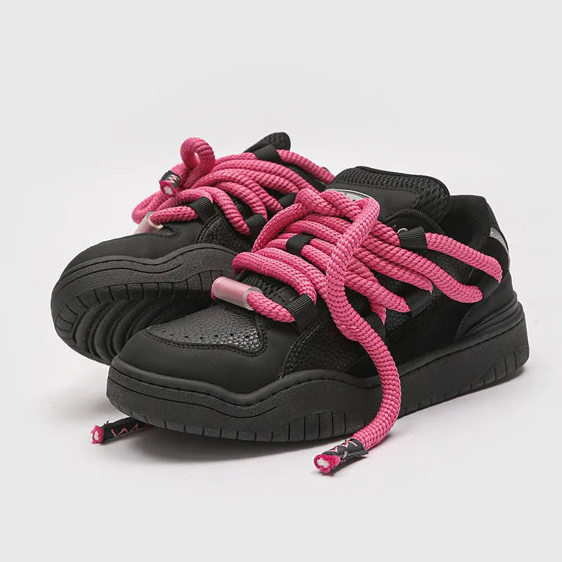 Unisex lace-up casual shoes with a thick rubber sole and mesh lining in denim blue.
