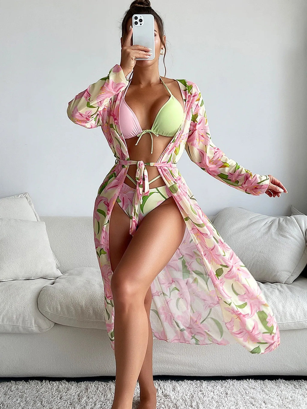 Women's printed bikini swimsuit set with quick-drying fabric in European style