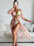 Women's printed bikini swimsuit set with quick-drying fabric in European style