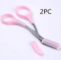 Pink eyebrow scissors and eyebrow comb set for brow shaping and grooming