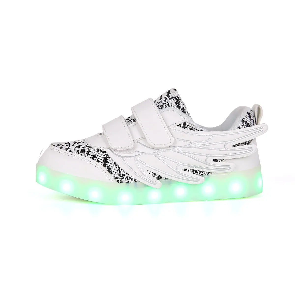 Children's plum red and white LED light up casual sneakers with USB charging port.