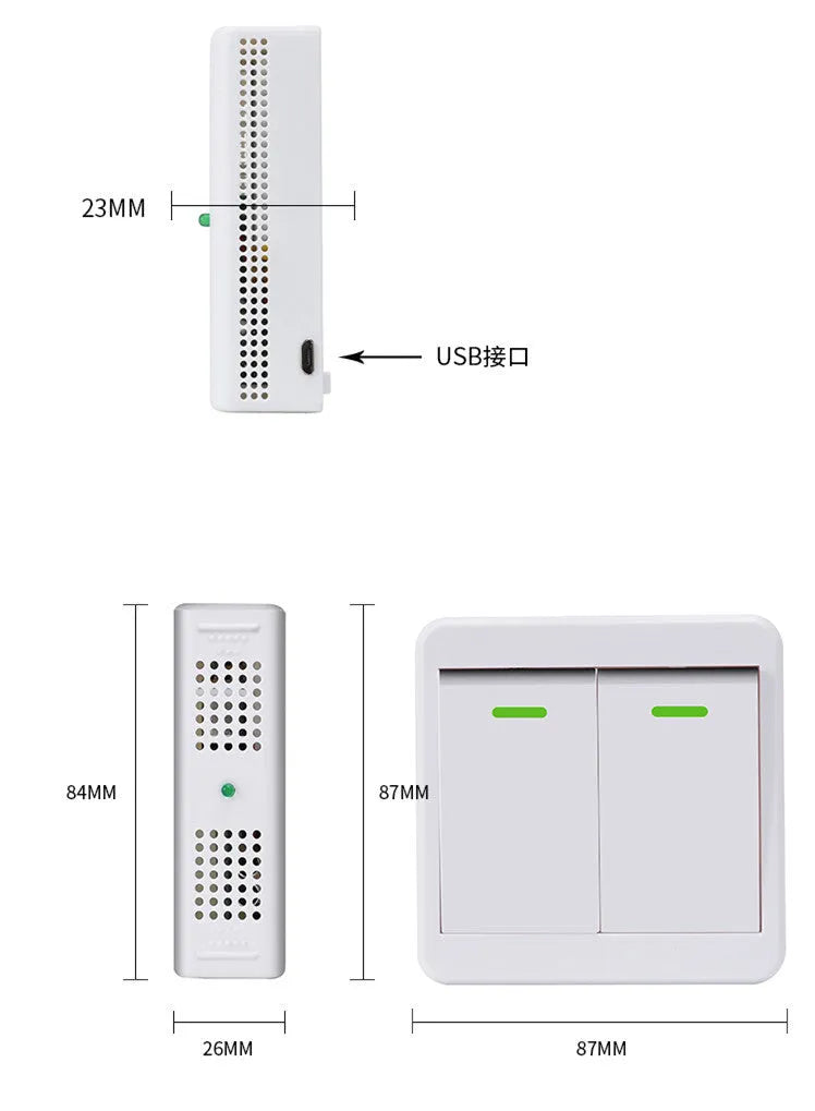 Gold and white wireless touch light switch remote control with USB charging port.