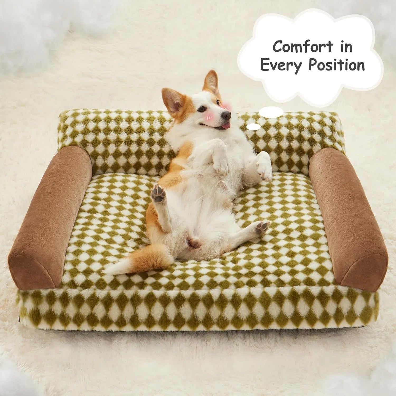 Checkered pattern pet sofa bed for small dog or cat with removable cover