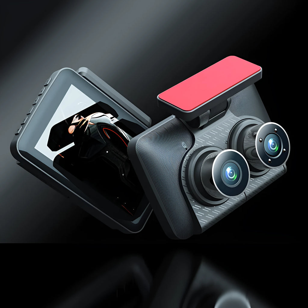 Black 4-inch touch screen car dash cam with wide-angle lens for 1080p HD and night vision recording