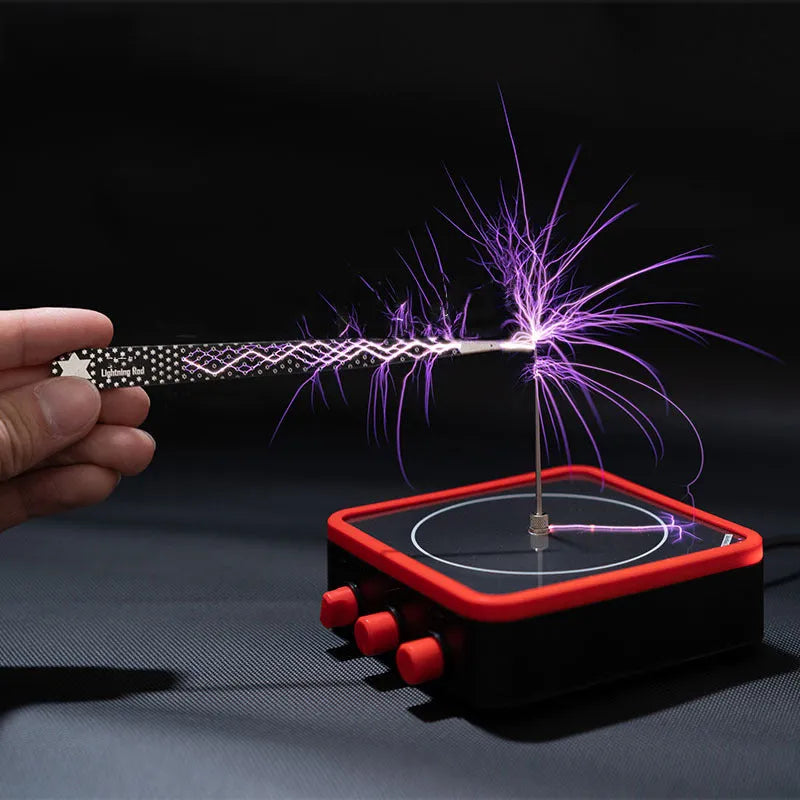 Music Tesla coil lightning speaker in black with Bluetooth connection, adjustable arc length, compact host