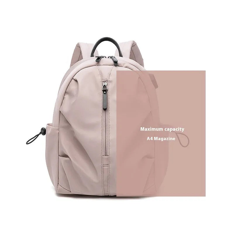 Women's Korean-style simple business travel backpack in dirty pink, Oxford cloth, with computer pocket, small A4 size
