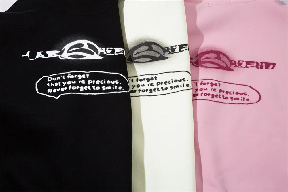 Men's cotton blend printed hoodie with character pattern in black, pink, and apricot colour options