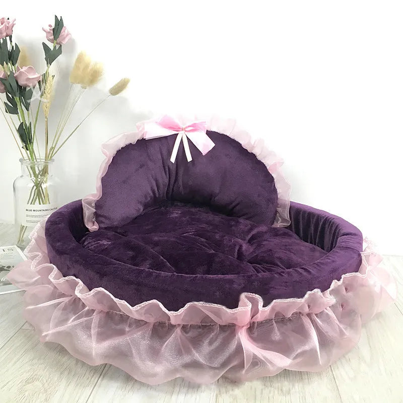 Soft cloth pet bed in pink with raised rim for small dogs and cats, size S 40x45x12 cm