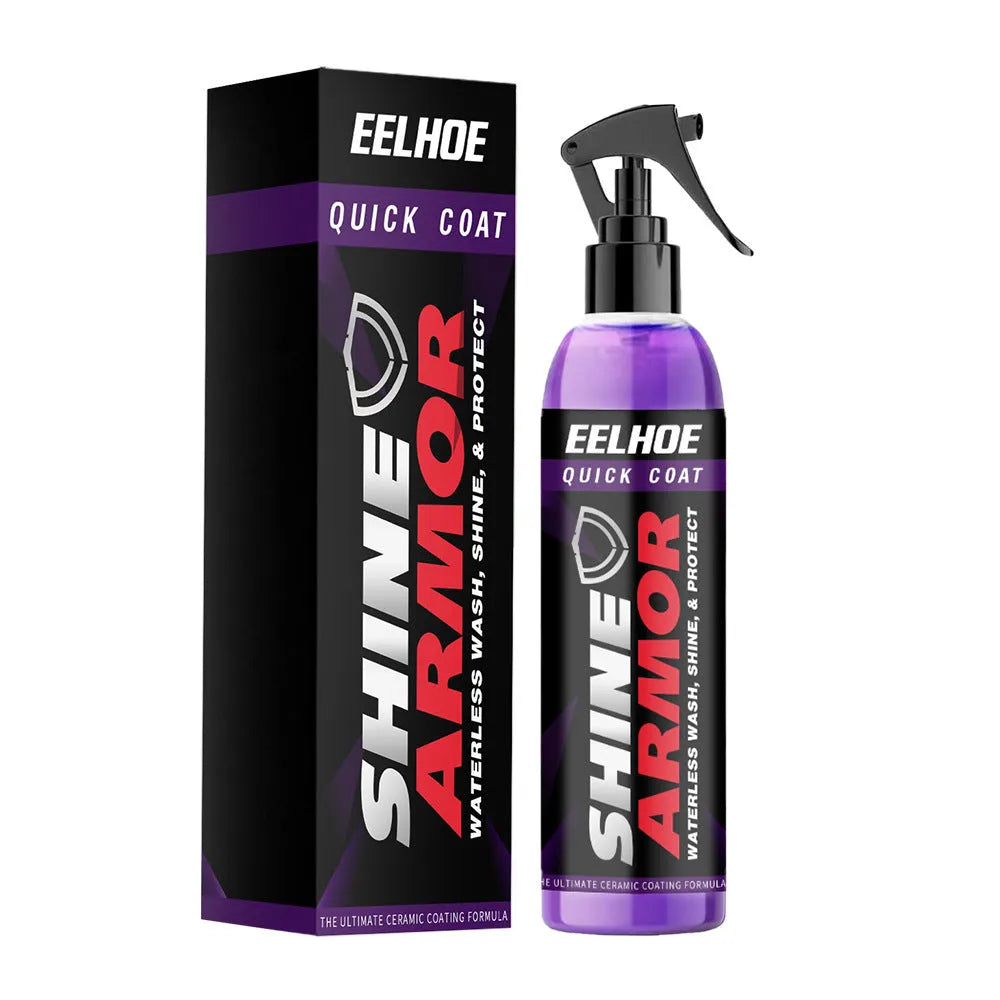 Purple car coating spray bottle labelled as a microplated crystal nano coating agent.
