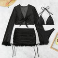 Black women's two-piece bikini swimsuit with long sleeves and briefs for swimming