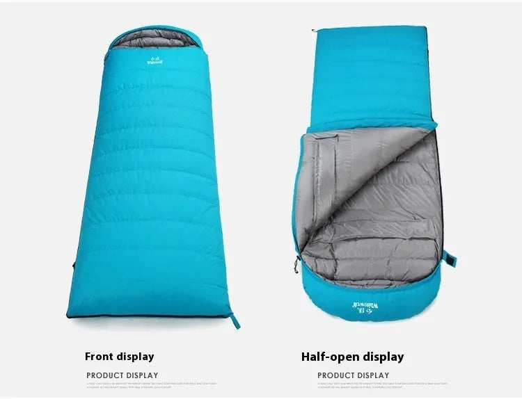 Black outdoor sleeping bag with white goose down filler and envelope structure design