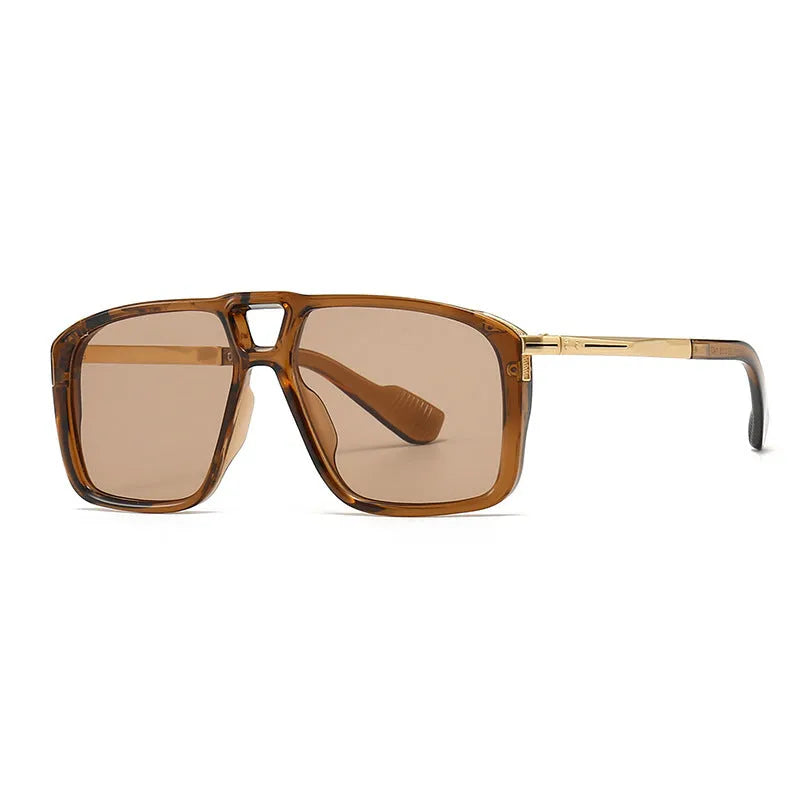 Men's retro double square sunglasses with plastic and metal frame in six colour options
