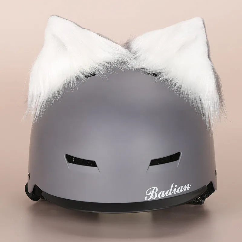 A soft plush cartoon character cover stretched over a medium-sized motorcycle helmet.