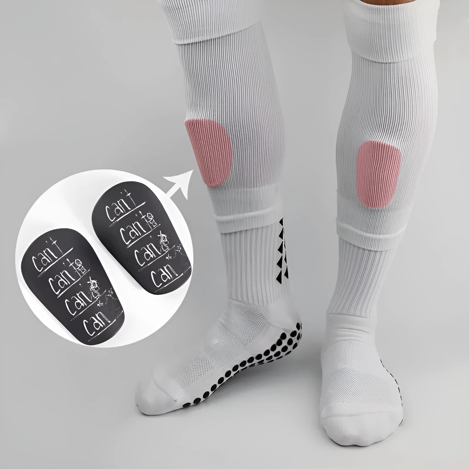 PU material football shin guards in white, black, white and black, and blue colours for training protection