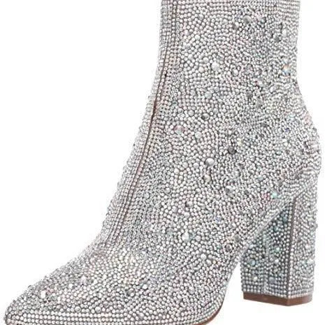Rhinestone pointed toe fashion ankle boots with non-slip rubber sole, gold colour, available in multiple sizes and colours