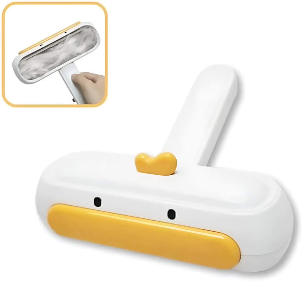 Yellow duck design portable pet hair remover tool with reusable cartridge.