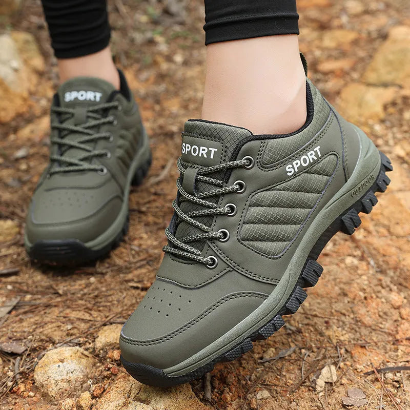 Women's outdoor leisure non-slip sneakers with rubber sole, artificial leather upper, available in army green, black, dark grey, sizes 36-42