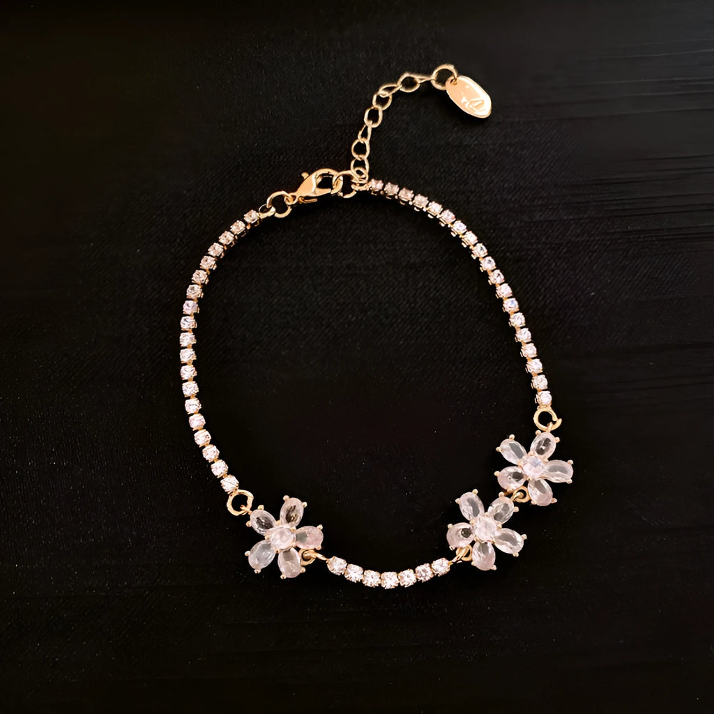 Gold geometric copper bracelet with zircon detailing for women's office jewellery