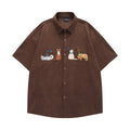 Loose fit cartoon pattern embroidery shirt in apricot colour, cardigan style.