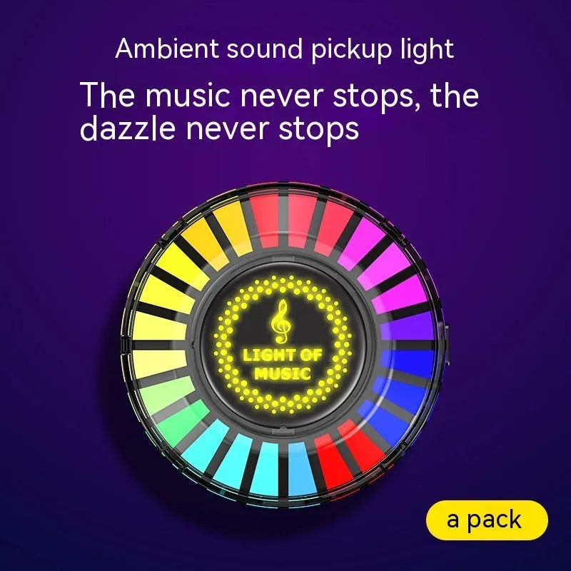 Black square desktop RGB ambience light with magnetic base for car dashboard.