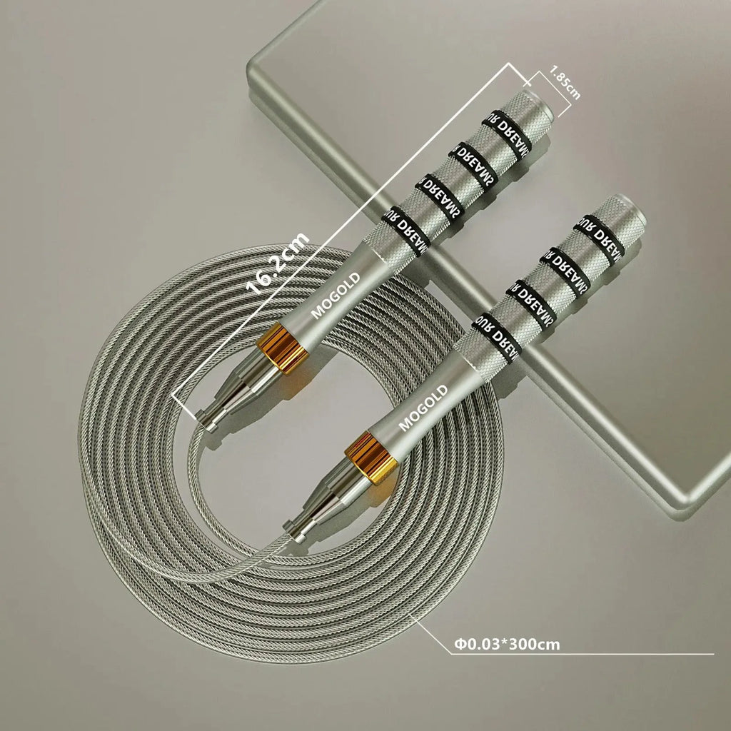 Double bearing self-locking skipping rope with 3-metre PVC cord and mesh silicone aluminium alloy handle in T20 black