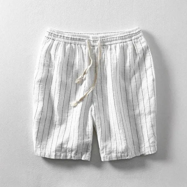 Men's striped summer cropped pants in straight leg shorts design with polyester fabric