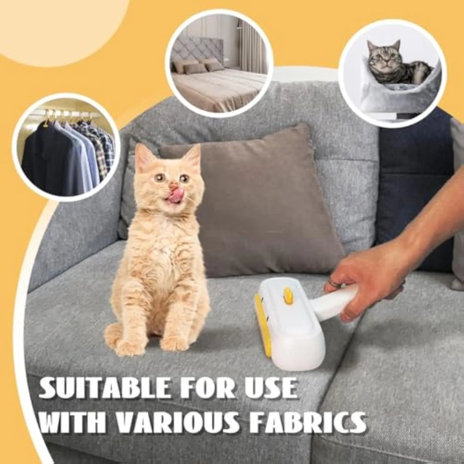 Yellow duck design portable pet hair remover tool with reusable cartridge.