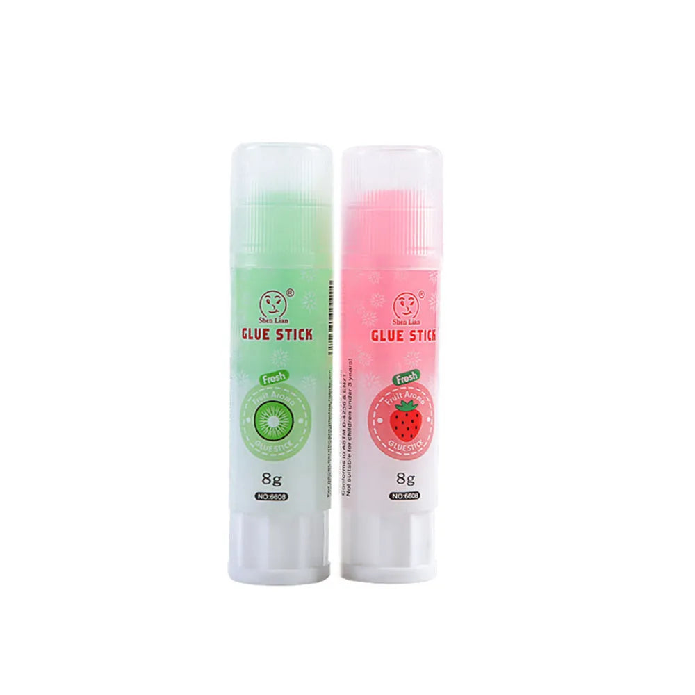 Jelly colour solid glue with fruit fragrance measuring 8.5cm by 2cm for student projects