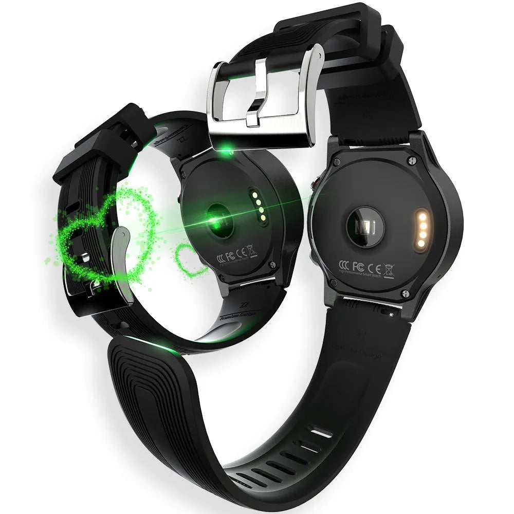 Black men's smart watch with 1.3 inch screen showing exercise tracking interface