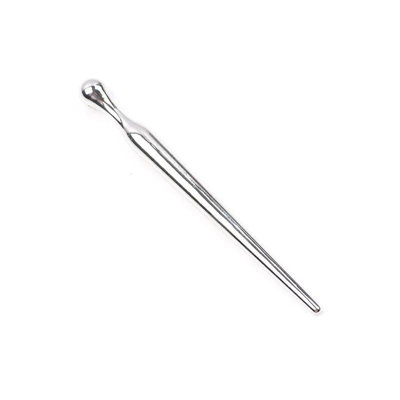 Silver metal urethral plug with round beads and horse eye tip for adult stimulation