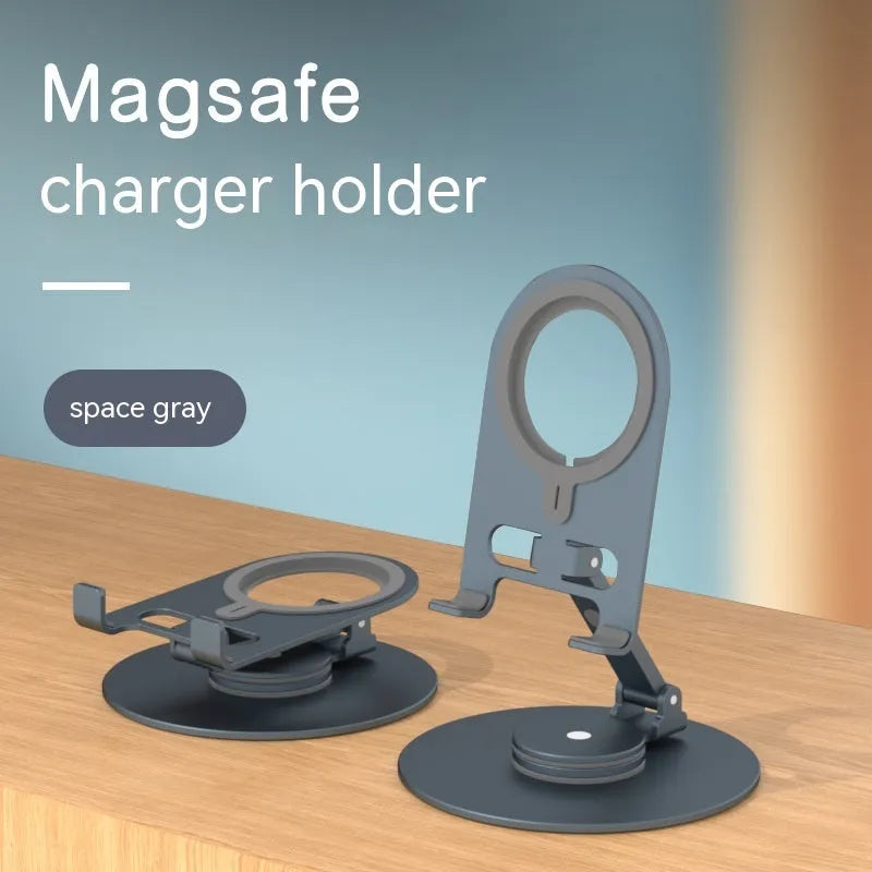 Desktop adjustable rotary magnetic adhesive stand for mobile phone and tablet in silver