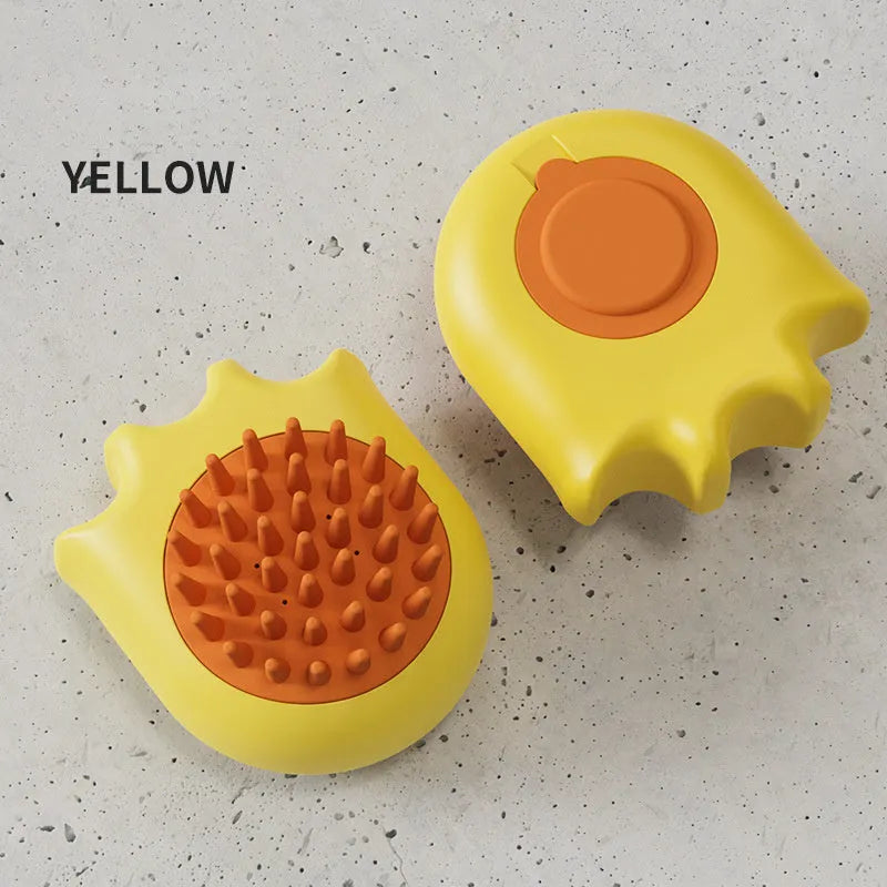 Pet bath brush with built-in shampoo box and massage comb teeth in blue, orange or yellow
