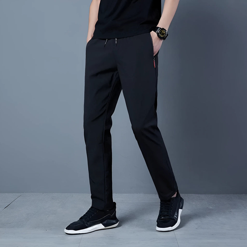 Men's solid colour loose casual pants in grey, black, blue polyester