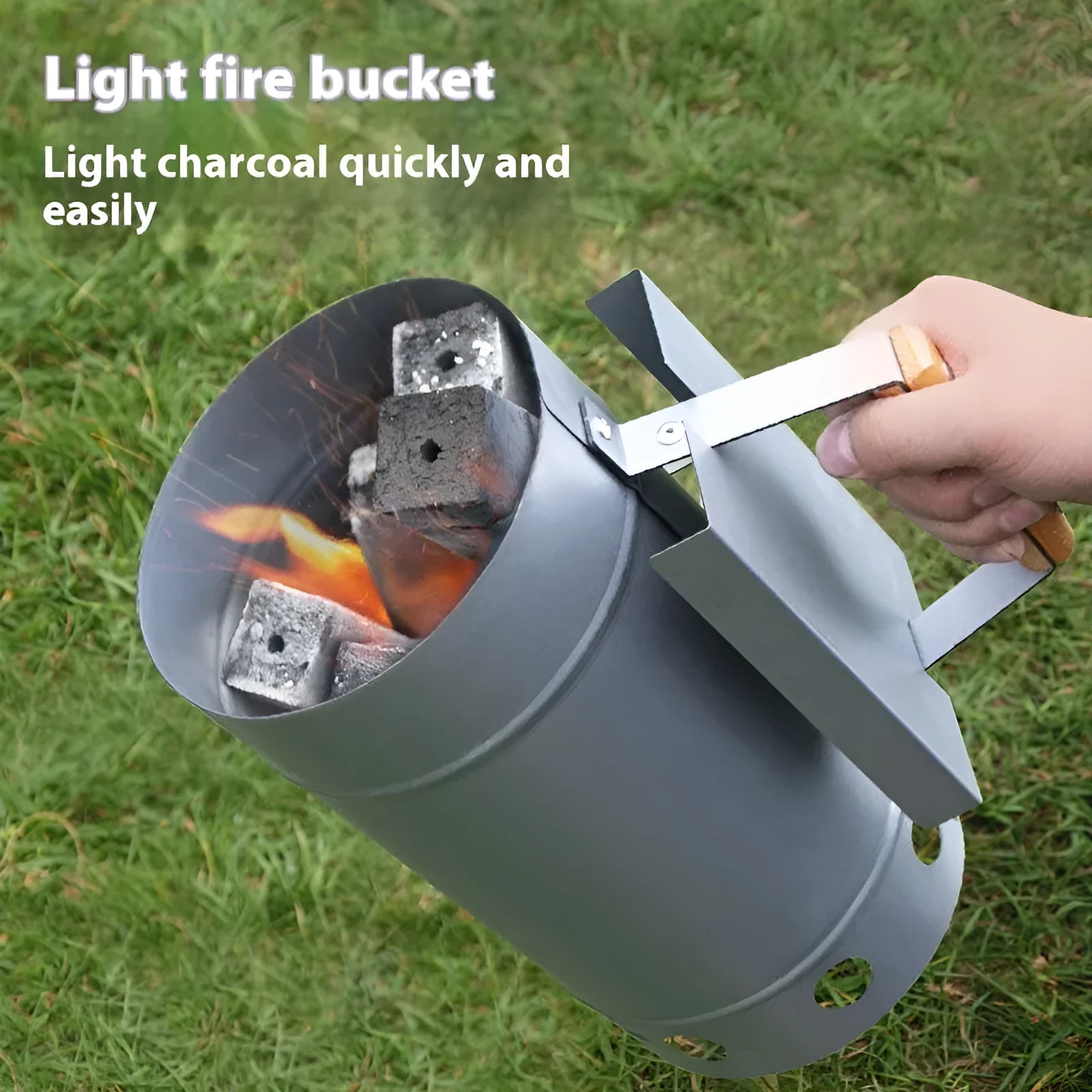 Zinc-iron alloy charcoal fire basket with point carbon barrel style for outdoor barbecues.