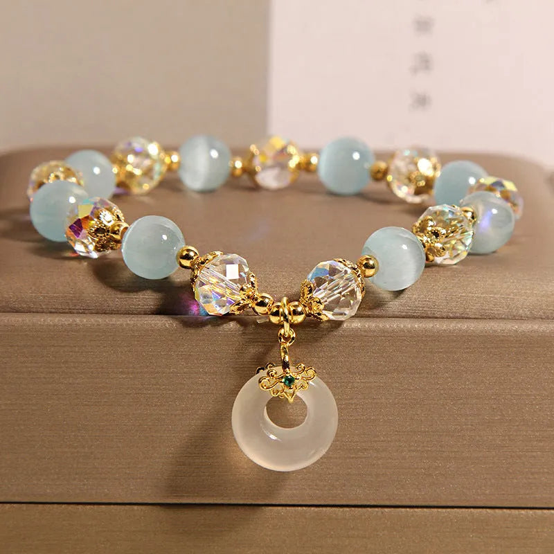 Women's blue opal glass pendant bracelet with Japanese Korean style design