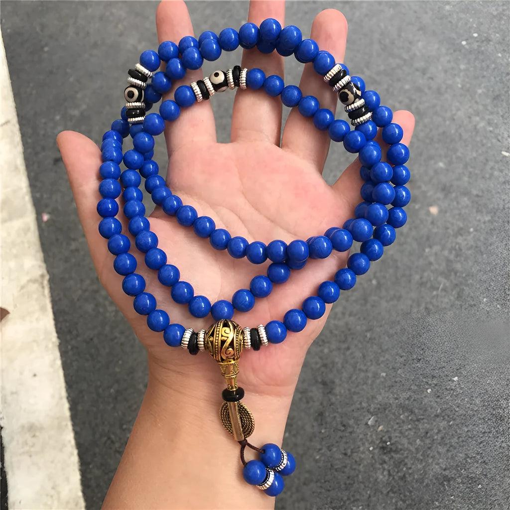Lapis lazuli multi-circle bracelet with Tibet beads, 8mm bead size, modern simplicity style