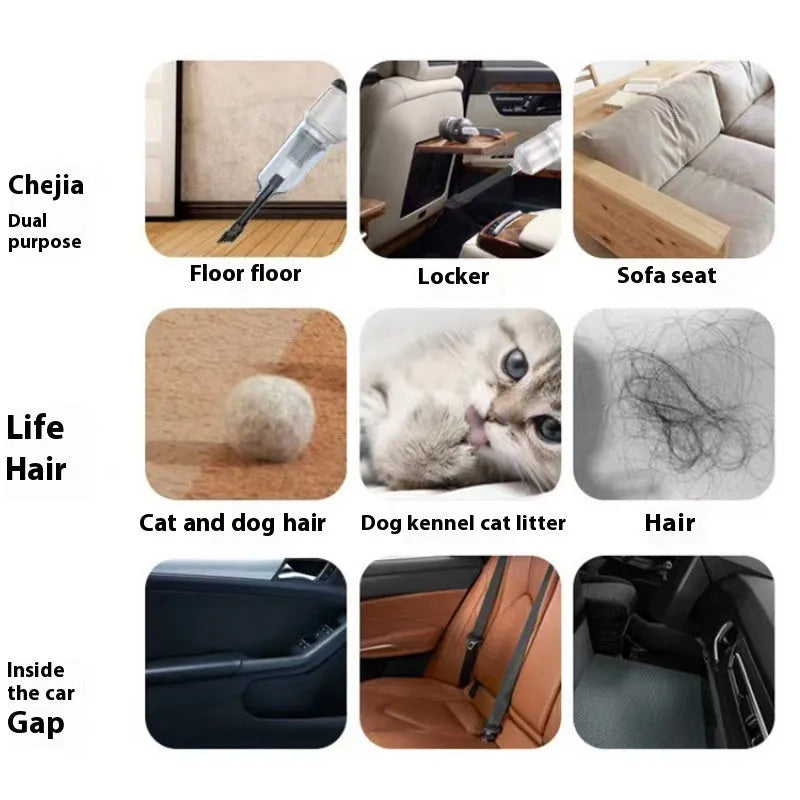Black handheld portable car wireless vacuum cleaner with USB charging cable