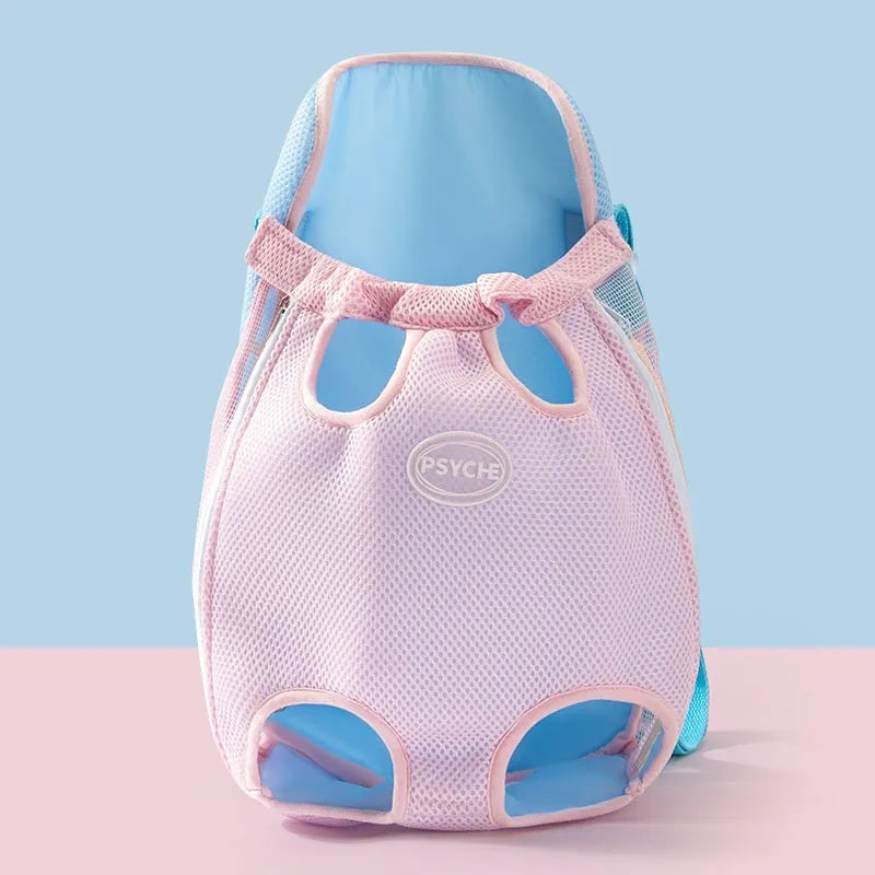 Cartoon animal pattern pet chest bag in soft canvas with decorative ribbon details