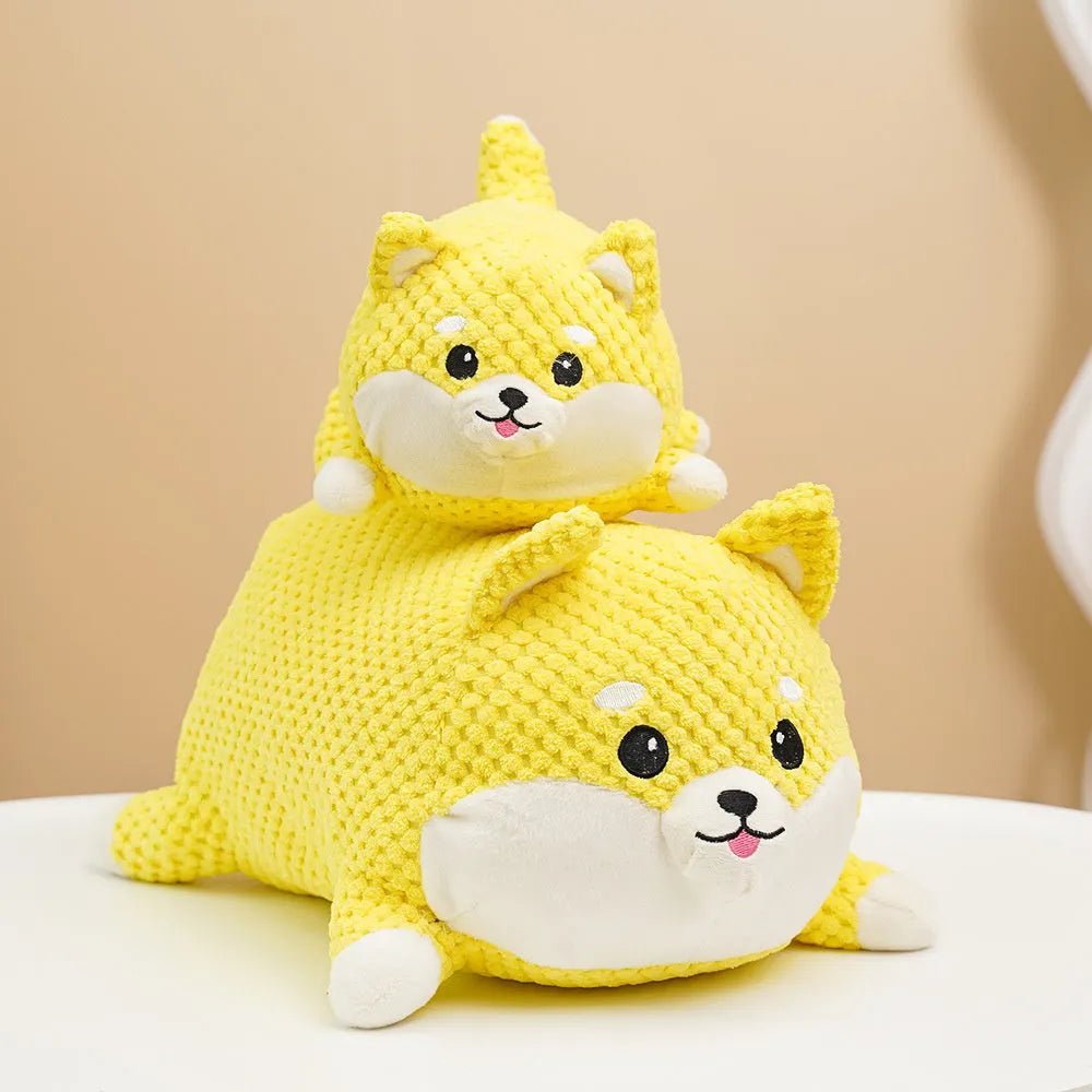 Plush dog calming toy with squeaker for puppy teeth cleaning in Large and Medium sizes