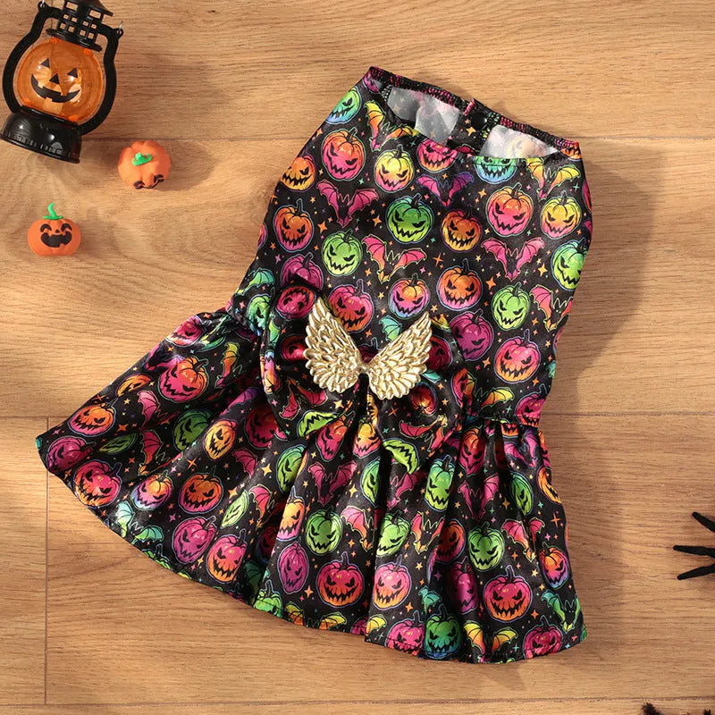 Halloween dog costume with angel wings in bright pumpkin colour, size medium.