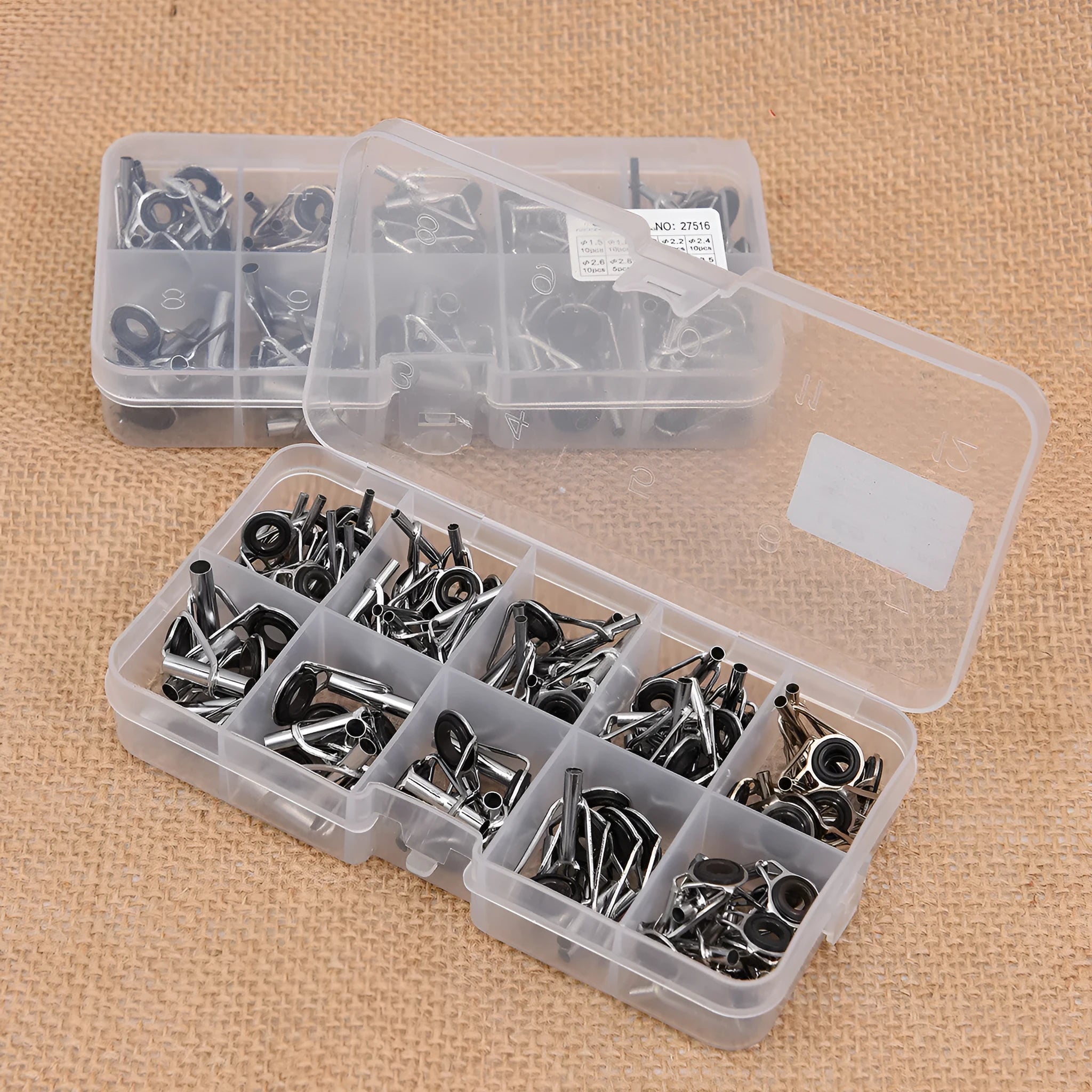 Boxed sea fishing rod guide ring set 80pcs alloy slightly guide rings in grid storage case