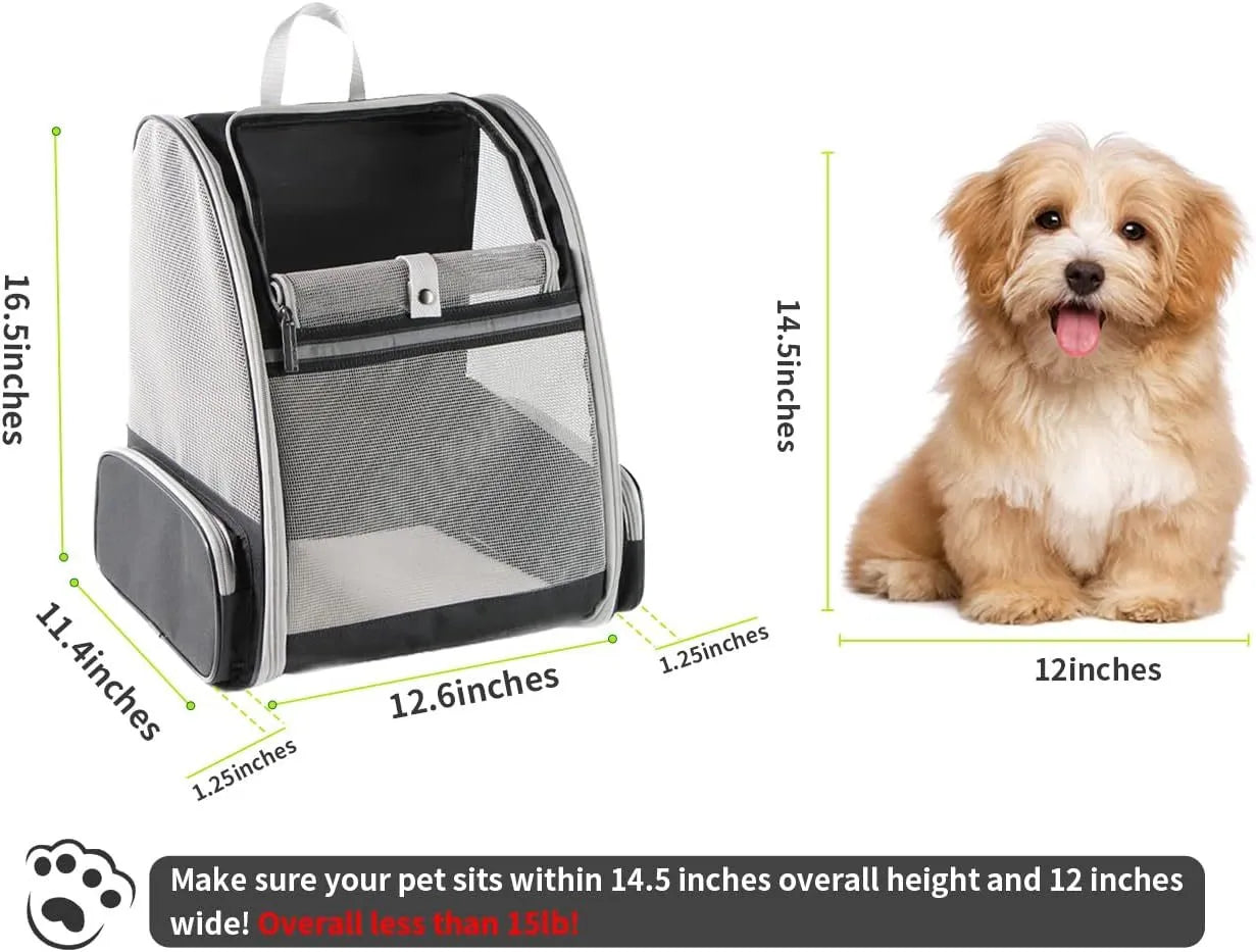 Gray Innovative Traveler bubble backpack pet carrier with PVC mesh windows, side view, for cats and dogs