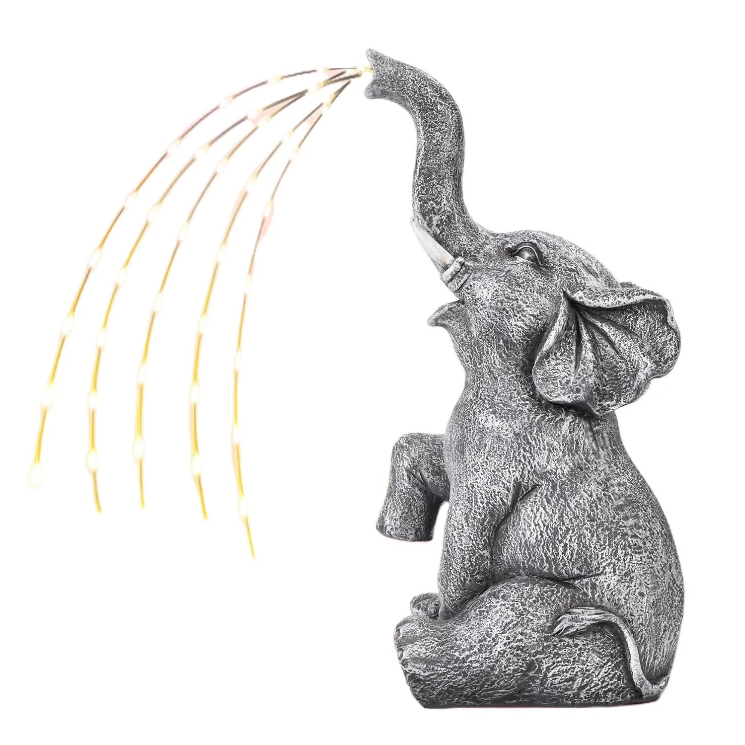 Outdoor resin elephant garden statue with integrated lighting strip.