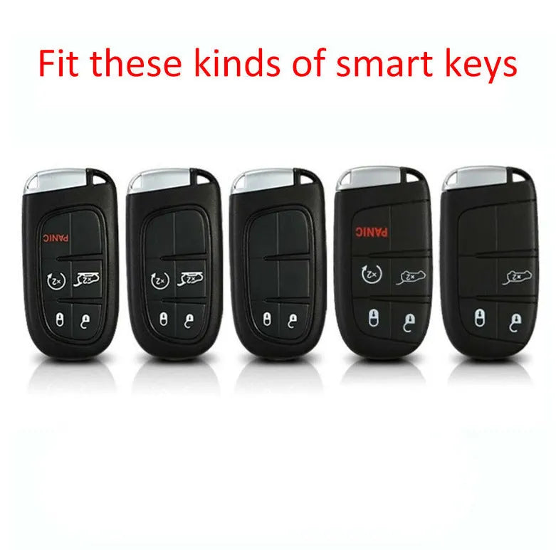 Black silicone protective case covering a Dodge car key fob, shown next to an unbuckled version.