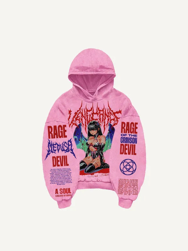 Men's hooded loose retro sweatshirt in thickening fabric, printed design, long sleeves, available in multiple colours