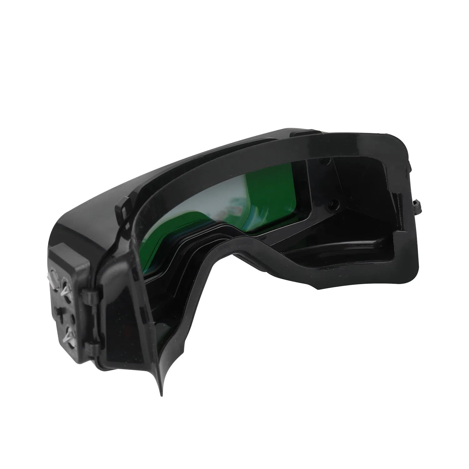 Black automatic darkening welding mask glasses with large rectangular lens for arc welding protection.