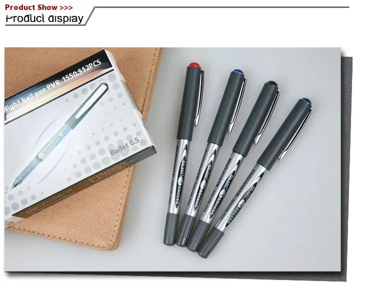 Water-based quick-drying signature pens with 0.5mm tips in multiple ink colours packaged in 12-piece box