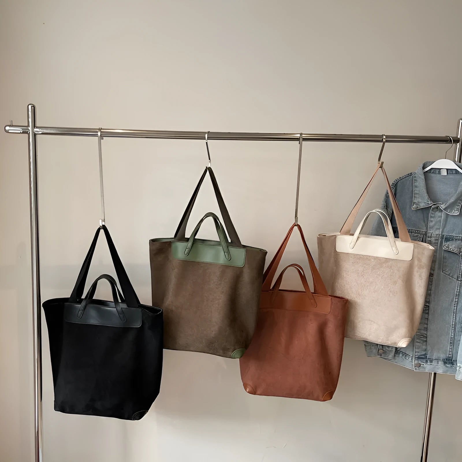 Suede simple shoulder bag for women, urban style, 38x17x35cm, available in four colours, sandwich pocket