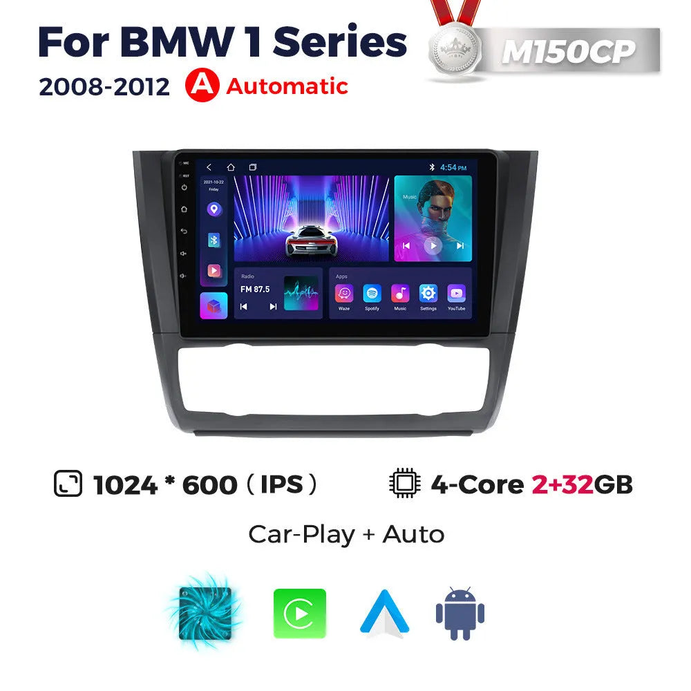 Android 9-inch navigation screen for BMW E87 vehicles with touchscreen display and multiple hardware configuration options